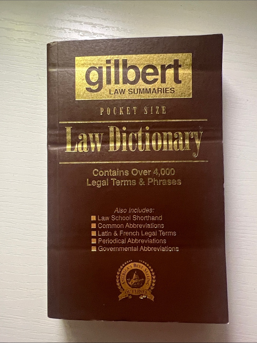 Gilbert Pocket Size Law Dictionary - Brown & Gold